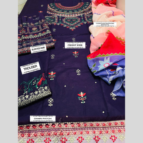 ZARA SHAHJAHAN 3PC SUMMER CASUAL COLLECTION NAVY BLUE - Image 3