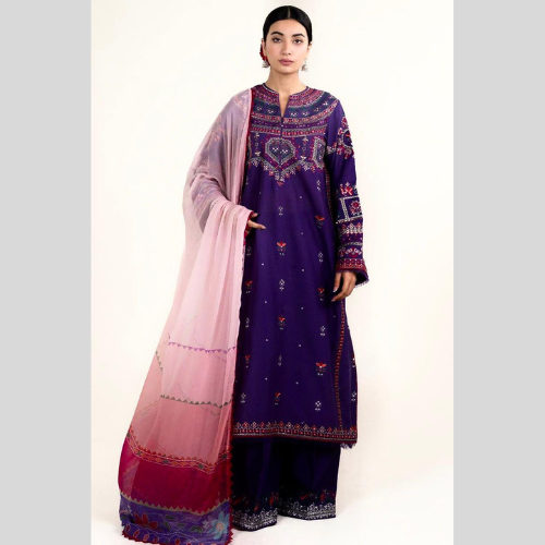 ZARA SHAHJAHAN 3PC SUMMER CASUAL COLLECTION NAVY BLUE - Image 2