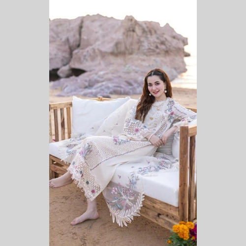 fully emboriered suit by qalamakar in offwhite - Image 6