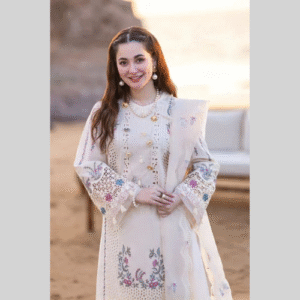 fully emboriered suit by qalamakar in offwhite