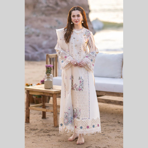 fully emboriered suit by qalamakar in offwhite - Image 2