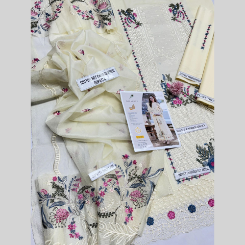 fully emboriered suit by qalamakar in offwhite - Image 3