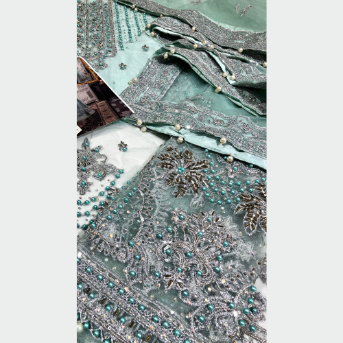 g u l a a l fully embroidered dress worke on silk and net in light blue - Image 3