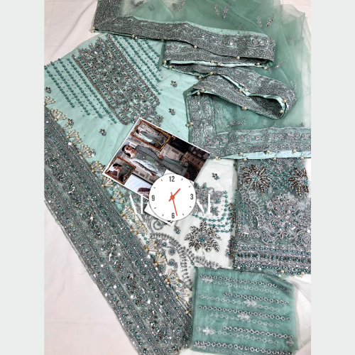 g u l a a l fully embroidered dress worke on silk and net in light blue - Image 4