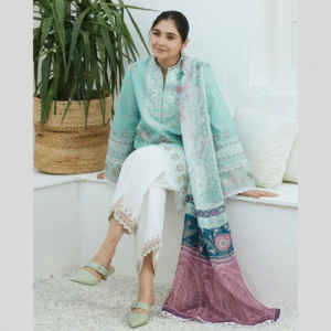 zarashahjhan unstitched suit in premium dhanak in cyan