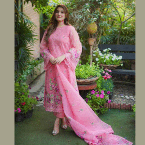 Aneela unstitched organza embroidered dress